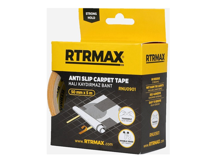 Rtrmax Rnu0901 Çift Taraflı Halı Kaydırmaz Bant 50mm x 5mt – Güçlü Tutuşlu Pratik Sabitleme Çözümü