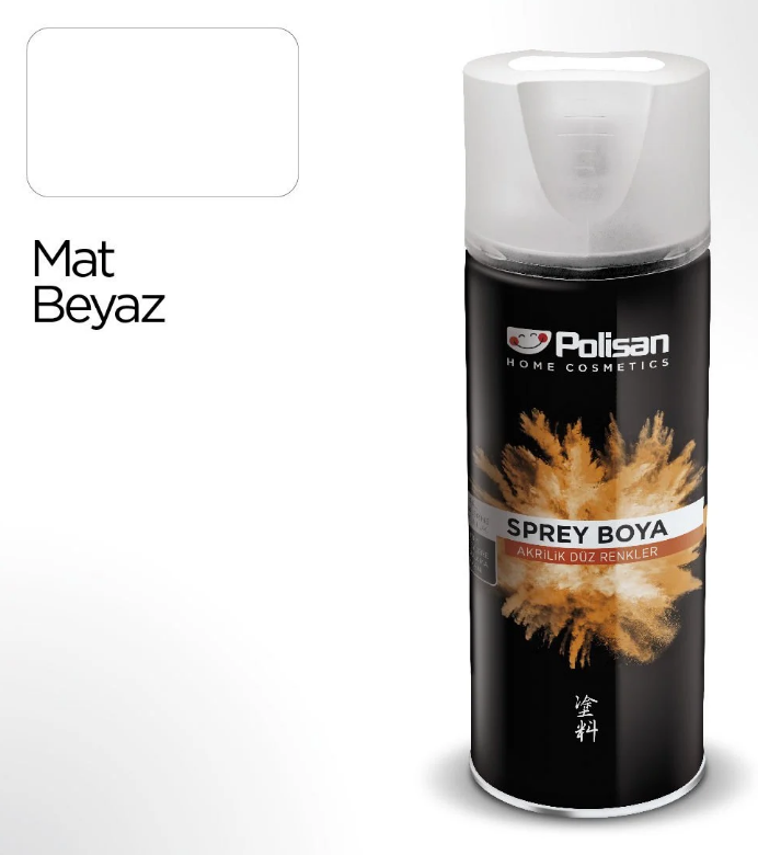 Polisan Akrilik Mat Beyaz Sprey Boya 400 ml Ral 9016