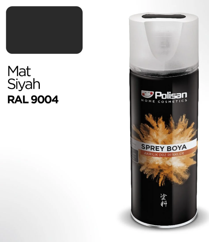 Polisan Akrilik Mat Siyah Sprey Boya 400 ml - RAL 9004